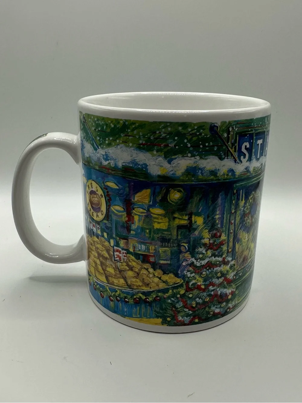 Starbucks Green and Blue Holiday Storefront Ceramic Mug
